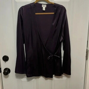 Chico's Size 3 Womens Silky faux Wrap Blouse Shirt Plum Purple